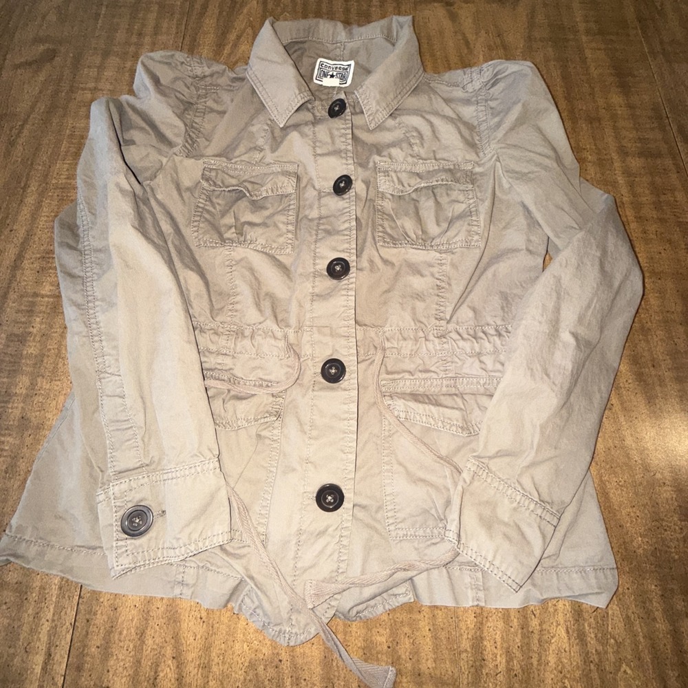 Converse One Star Jacket Women's Medium Button Up Jacket Brown Collared Pockets‎